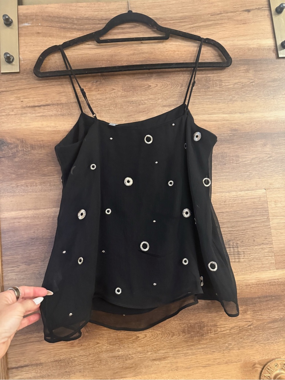 Vince- Black Silk Metallic Embroidery Tank - NWT